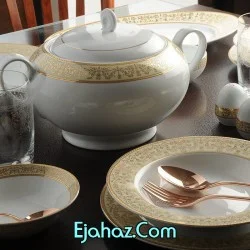 سرویس چینی زرین گرد مهر کرم 12 نفره 102 پارچه درجه یک