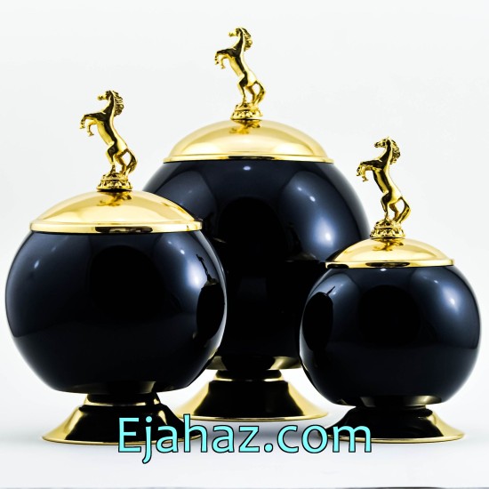 ست کندی سه سایز توپی مشکی طلایی ست کندی سه سایز توپی مشکی طلایی
