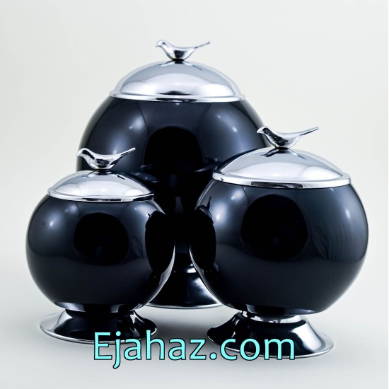 ست کندی سه سایز توپی مشکی سیلور ست کندی سه سایز توپی مشکی سیلور