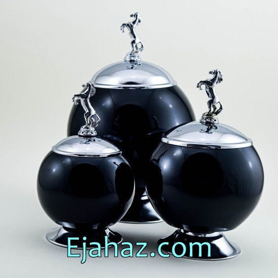 ست کندی سه سایز توپی مشکی سیلور ست کندی سه سایز توپی مشکی سیلور