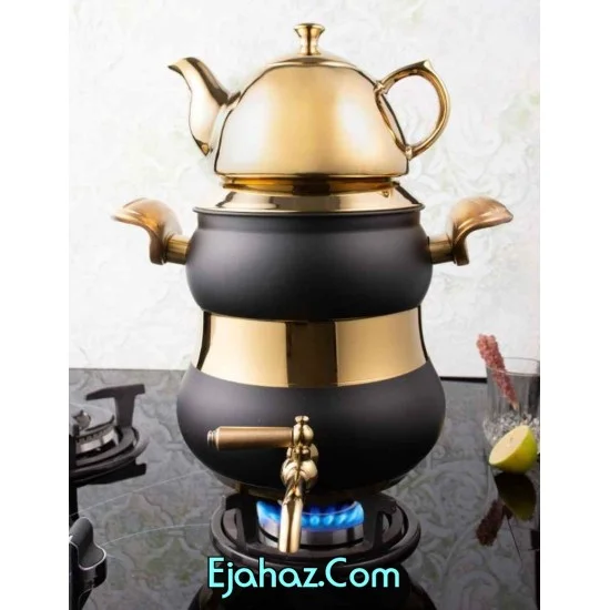 کتری قوری استیل ریور شیردار 6 لیتر کمرباریک مشکی طلایی