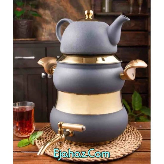 کتری قوری استیل ریور شیردار 6 لیتر کمرباریک طوسی طلایی