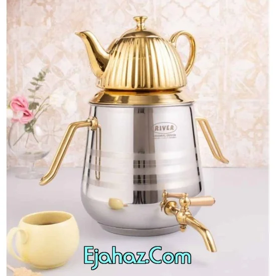 کتری قوری استیل ریور شیردار 6 لیتر کمرباریک هرمی نقره ای