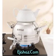  کتری قوری استیل ریور شیردار 5.5 لیتر سه خط دسته سفید