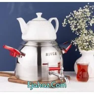 کتری قوری استیل ریور شیردار 5.5 لیتر مات بالا دسته قرمز