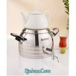  کتری قوری استیل ریور شیردار 5.5 لیترسه خط دسته مشکی