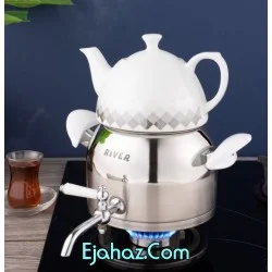 کتری قوری استیل ریور شیردار 2.7 لیتر دسته سفید