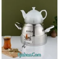  کتری قوری استیل ریور شیردار 5.5 لیتر دسته سفید مات بالا
