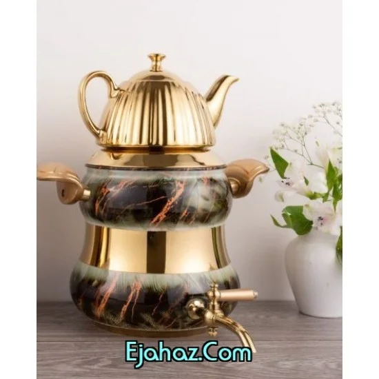 کتری قوری استیل ریور شیردار 6 لیتر کمرباریک ماربل مشکی