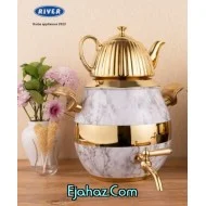 کتری قوری استیل ریور شیردار 6 لیتر توپی ماربل سفید