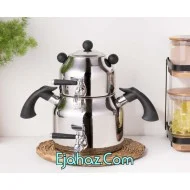 کتری قوری استیل ریور شیردار 3 لیتر دسته مشکی باکالیت