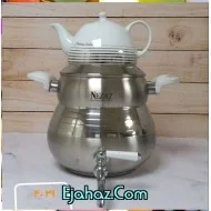 ست کتری و قوری استیل شیردار نزاز 6 لیتر دسته سفید