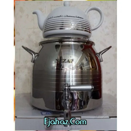 کتری قوری استیل نزاز شیردار 6 لیتر دسته استیل