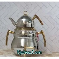 کتری قوری استیل نزاز شیردار 6 لیتر دسته طلا کمرباریک