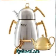 کتری قوری استیل نزاز شیردار 6 لیتر دسته طلا پنگوئن