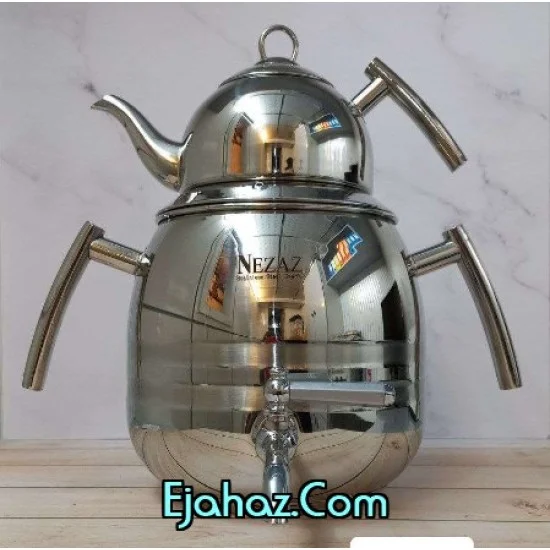 کتری قوری استیل نزاز شیردار 6 لیتر دو خط