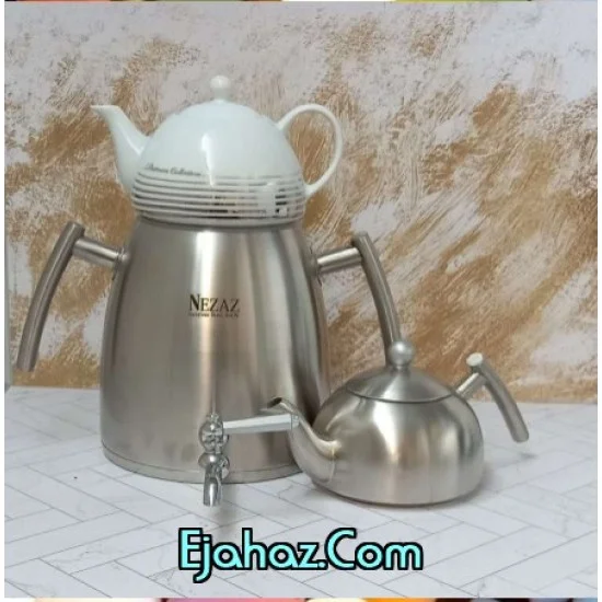 کتری قوری استیل نزاز شیردار 6 لیتر هرمی مات