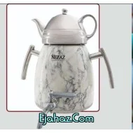 کتری قوری استیل نزاز شیردار 6 لیتر طرح سنگ