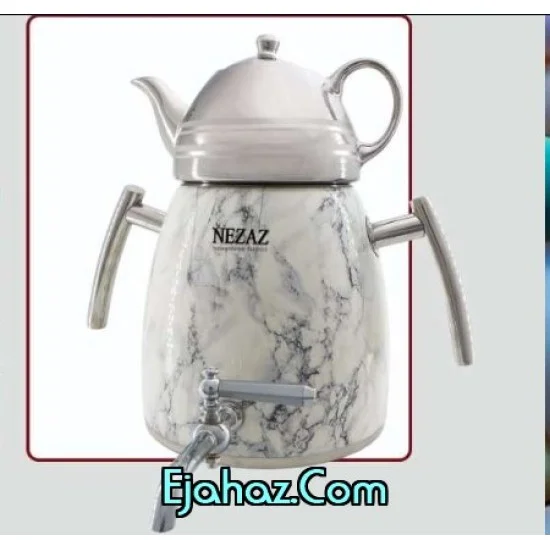 کتری قوری استیل نزاز شیردار 6 لیتر طرح سنگ