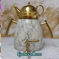 کتری قوری استیل نزاز شیردار 6 لیتر طرح سنگ دسته طلا