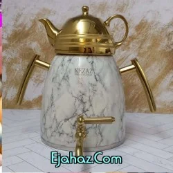 کتری قوری استیل نزاز شیردار 6 لیتر طرح سنگ دسته طلا