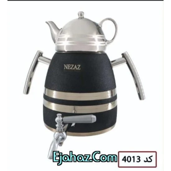 کتری قوری استیل نزاز شیردار 6 لیتر هرمی مشکی سیلور