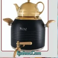 کتری قوری استیل نزاز شیردار 5 لیتر طرح ترک مشکی دسته طلایی