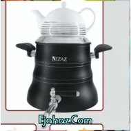 کتری قوری استیل نزاز شیردار 6 لیتر هرمی مشکی دسته مشکی