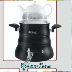 کتری قوری استیل نزاز شیردار 6 لیتر هرمی مشکی دسته مشکی