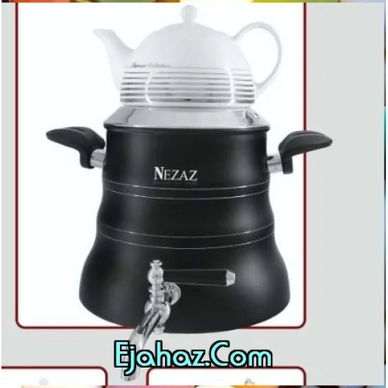 کتری قوری استیل نزاز شیردار 6 لیتر هرمی مشکی دسته مشکی