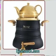 کتری قوری استیل نزاز شیردار 6 لیتر هرمی مشکی دسته باکالیت