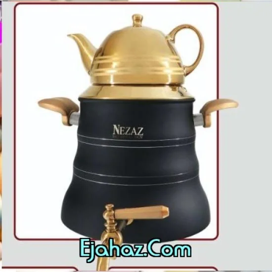 کتری قوری استیل نزاز شیردار 6 لیتر هرمی مشکی دسته باکالیت