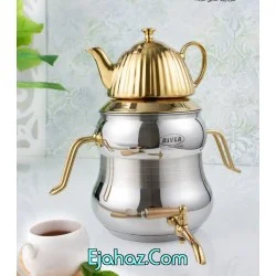 کتری قوری استیل ریور شیردار 6 لیتر کمرباریک طلایی نقره ای