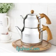کتری قوری استیل ریور 3 لیتر تک دسته باکالیت طرح چوب