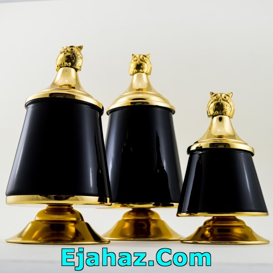 کندی پذیرایی جغد سه سایز هرمی مشکی طلایی کندی پذیرایی جغد سه سایز هرمی مشکی طلایی