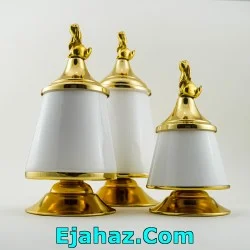 کندی پذیرایی خرگوش سه سایز هرمی سفید طلایی