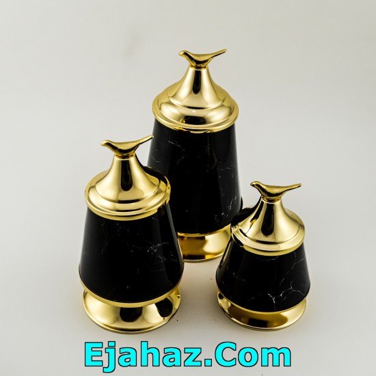 کندی پذیرایی هرمی سه سایز ماربل مشکی طلایی کندی پذیرایی هرمی سه سایز ماربل مشکی طلایی