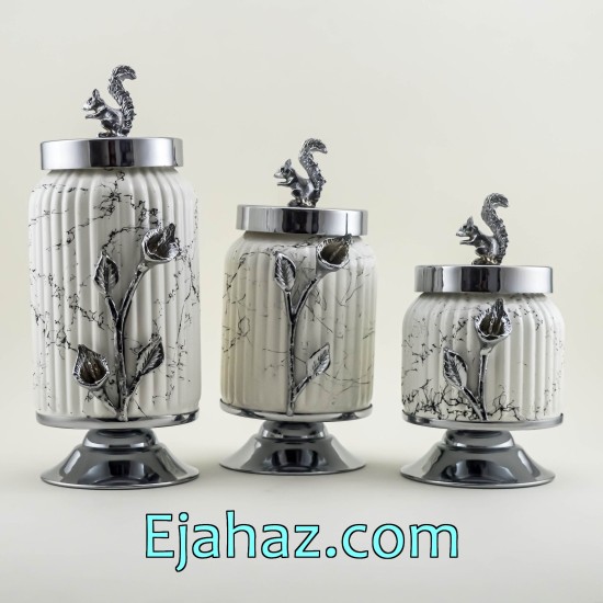 ست کندی سه سایز شیاردار سفید ماربل سیلور ست کندی سه سایز شیاردار سفید ماربل سیلور