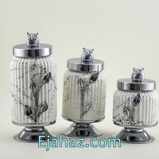 ست کندی سه سایز شیاردار سفید ماربل سیلور ست کندی سه سایز شیاردار سفید ماربل سیلور