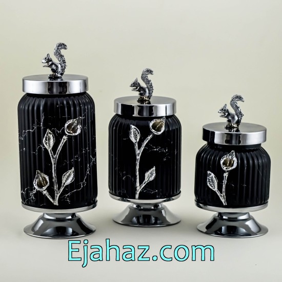 ست کندی سه سایز شیاردار مشکی ماربل سیلور ست کندی سه سایز شیاردار مشکی ماربل سیلور