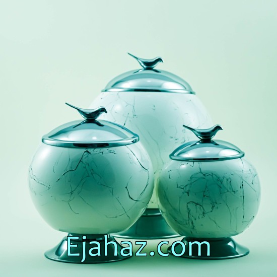 ست کندی سه سایز توپی سفید سیلور ماربل ست کندی سه سایز توپی سفید سیلور ماربل