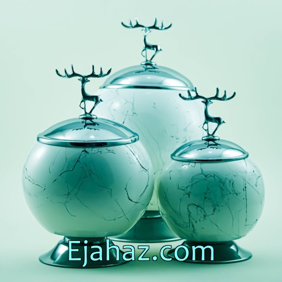 ست کندی سه سایز توپی سفید سیلور ماربل ست کندی سه سایز توپی سفید سیلور ماربل
