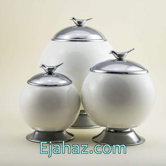 ست کندی سه سایز توپی سفید سیلور ست کندی سه سایز توپی سفید سیلور
