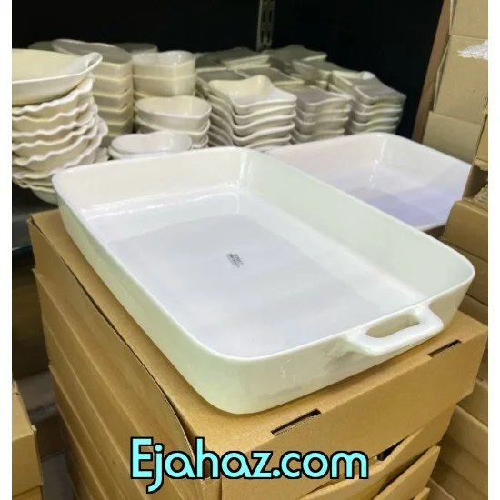 تابه سرامیکی مستطیل بزرگ سفید بن سای
