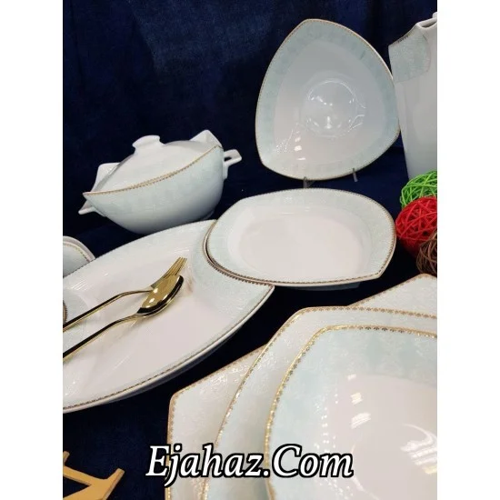 سرویس غذاخوری 12 نفره 105 پارچه چینی پردیس قالب پاریس طرح شقایق فیروزه 215i