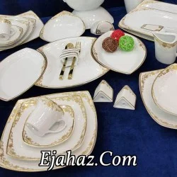  سرویس غذاخوری 6 نفره 30 پارچه چینی پردیس کاشان قالب پاریس طرح هیرام طلایی 456