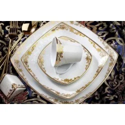  سرویس غذاخوری 6 نفره 30 پارچه چینی پردیس کاشان قالب پاریس طرح هیرام طلایی 456