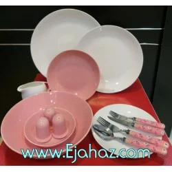 سرویس غذاخوری 30 پارچه چینی سرامیک رنگی صورتی- سفید ترکیبی کلارا رومز