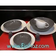سرویس غذاخوری 30 پارچه چینی سرامیک رنگی طوسی - سفید ترکیبی کلارا رومز