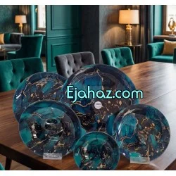 سرویس 25 پارچه ظروف شیشه ای مورانو آبی آرکوفام
